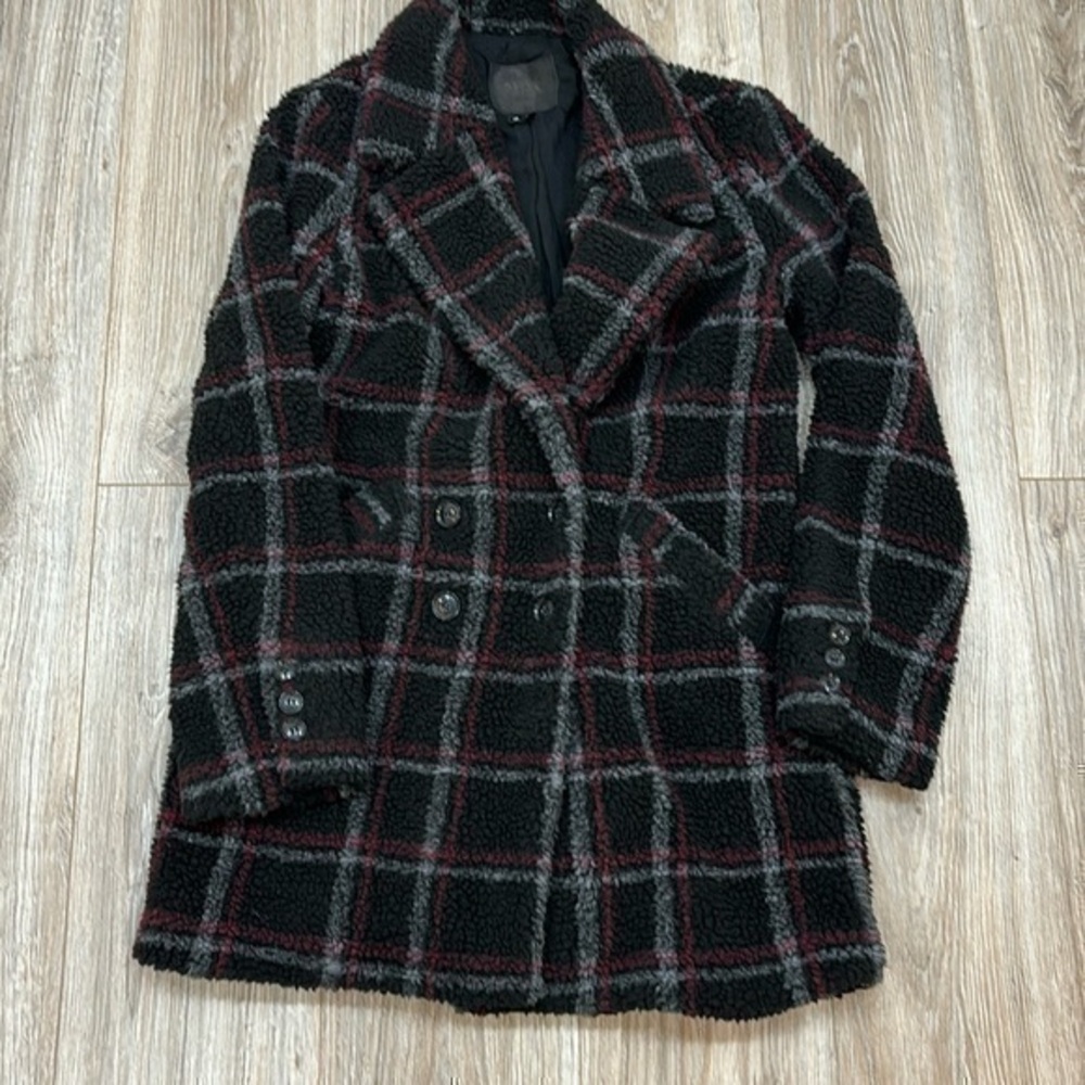 Paige plaid black and purple pea coat winter size XS